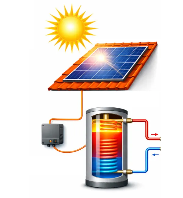 
Zonnestroomboiler geïnstalleerd met zonnepanelen op het dak